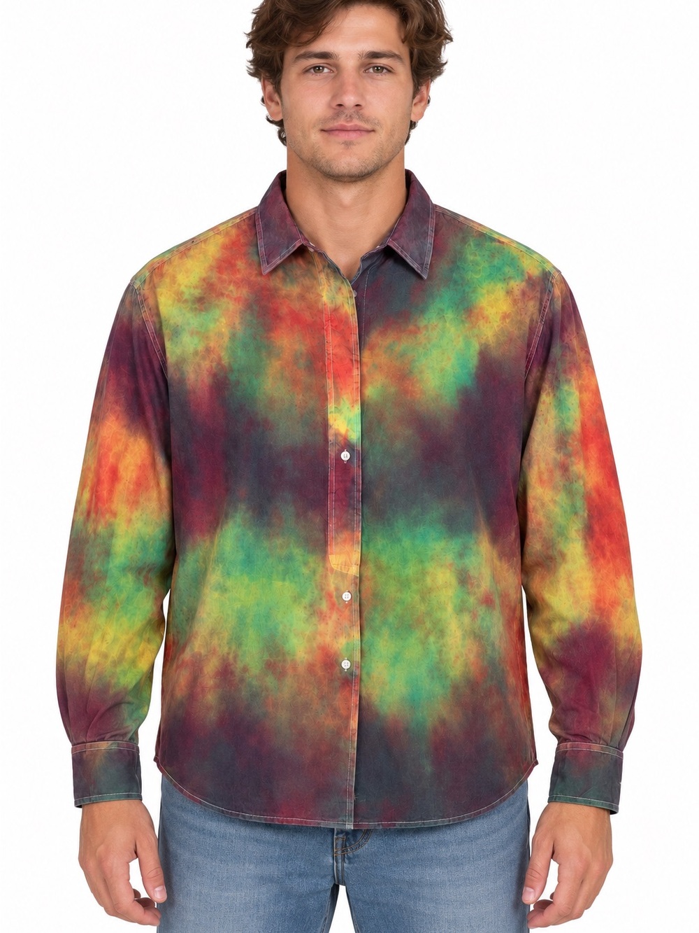 Oversized Multicolor Tie Dye Blouse - Mother of Pearl Buttons (Fits 2XL)